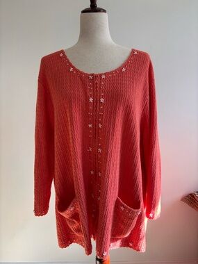 JL Studio 3X Spring Cardigan Zip Up Daisy Beaded